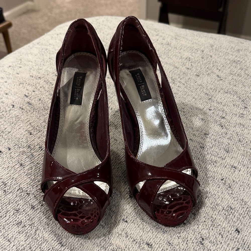 White House Black Market Burgundy Peep-Toe Heels